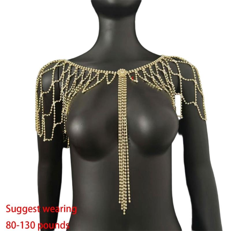 Lightweight Alloy Rhinestoned Tassels Body Chain Shoulder Chain With Easy Wear For Bride On Wedding Day
