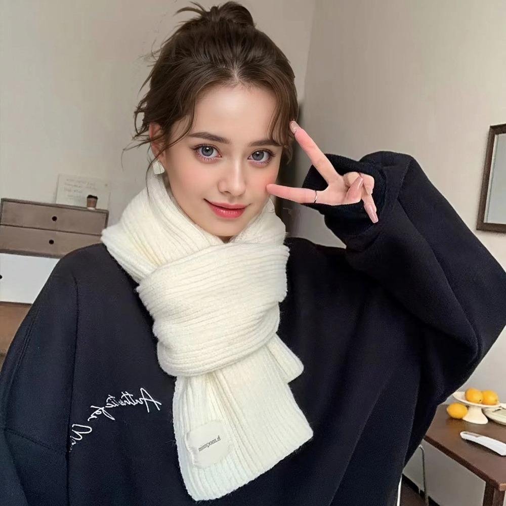 Autumn Winter Women Knitted Wool Scarf Fashionable Solid Color Warm White Ring Scarf Christmas And New  Gifts For Men Girls