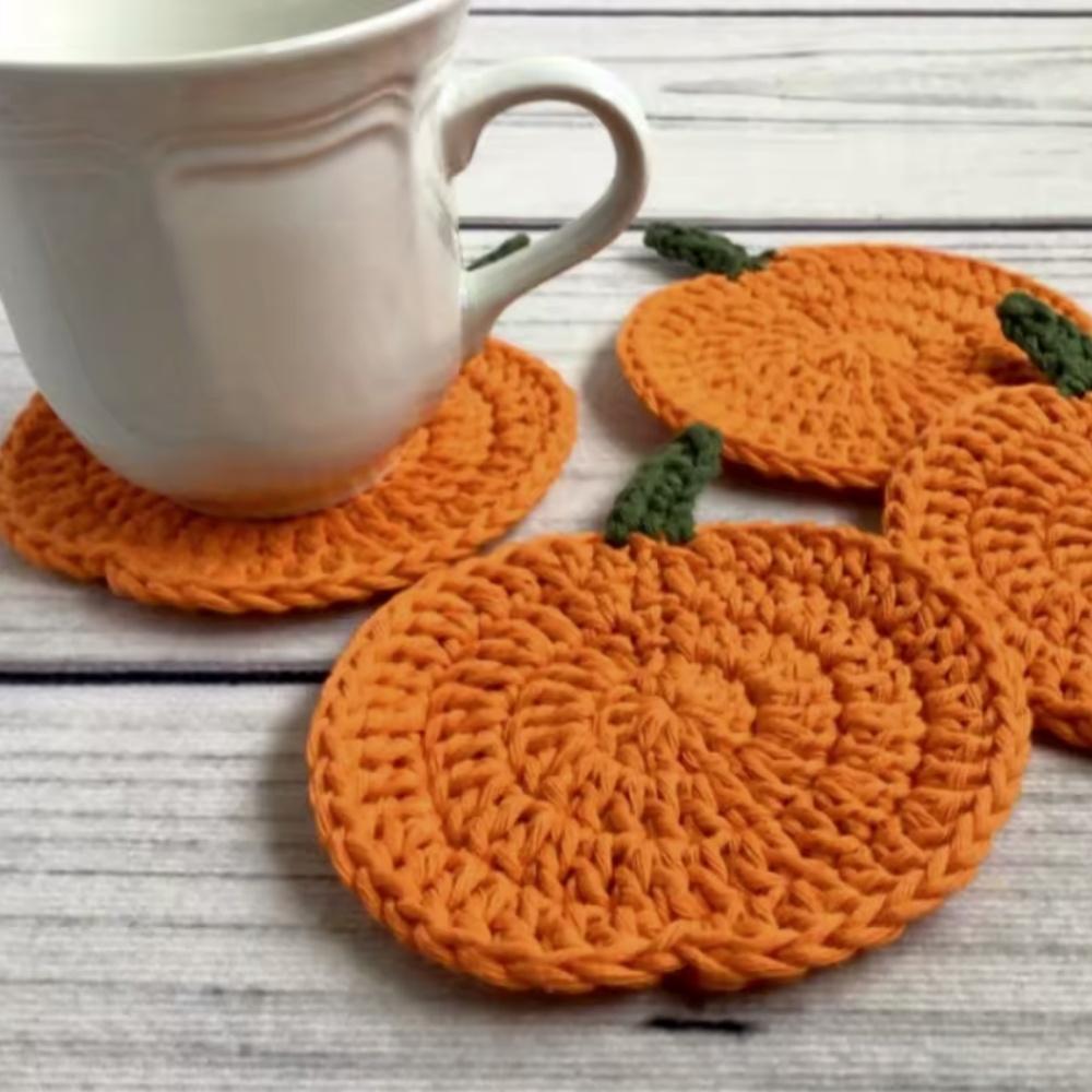 Set of 4 Autumn Pumpkin Coasters Handmade Crocheted Pumpkin Coasters Perfect for Harvest, Thanksgiving, Halloween, Home, Kitchen