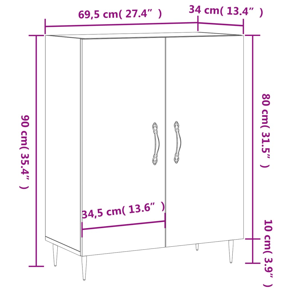 Sideboard Smoked Oak 69.5 X 34 X 90 Cm Engineered Wood