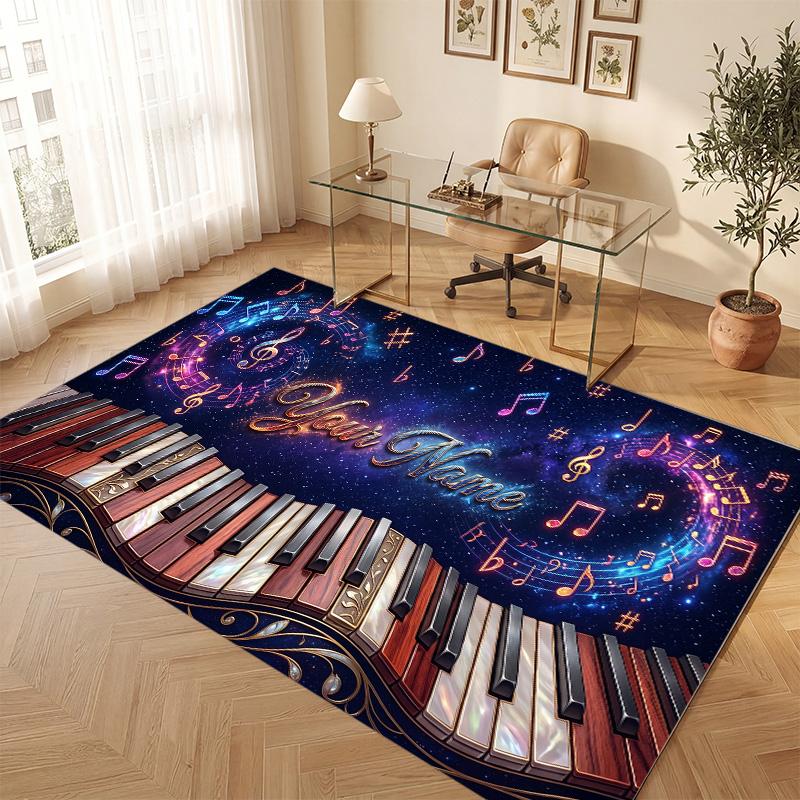 Music Theme Soft Crystal Velvet Rug Custom Name & Text Print Non Slip Floor Rug for Bedroom Living Room