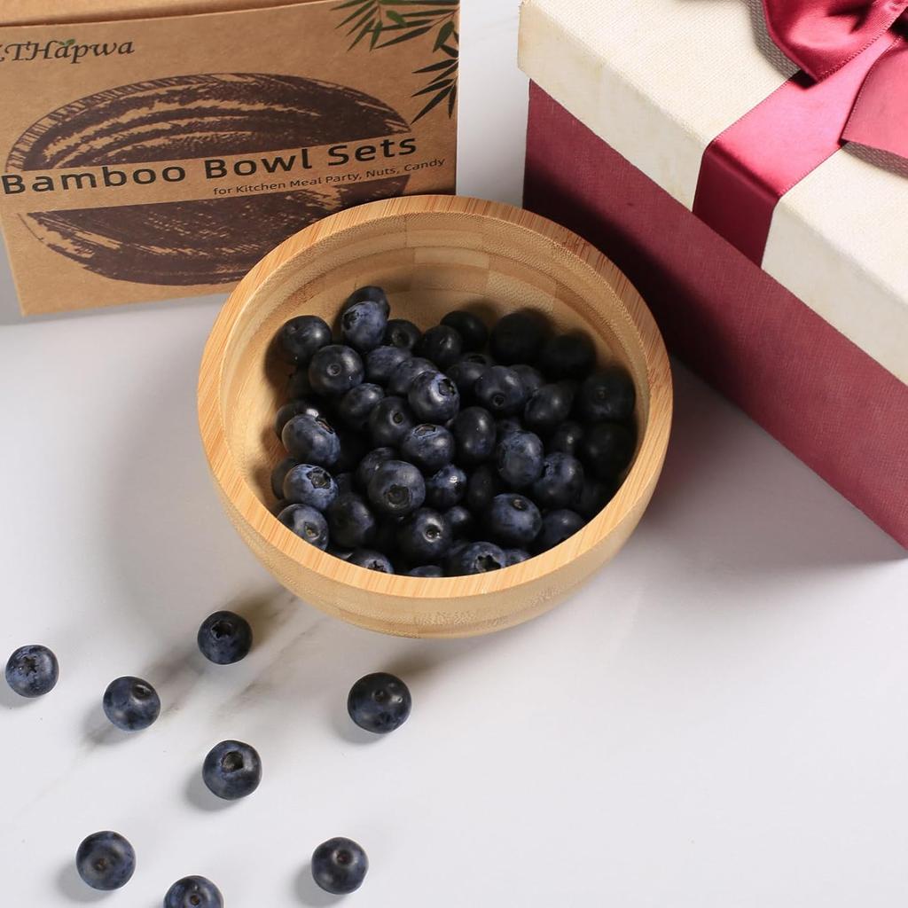 Soup Bowls Set of 2 for Dessert/Cereal/Pasta/Fruit | Natural Bamboo Serving Bowls for Nuts/Candy/Snacks/Pistachio | Charcuterie Accessories for