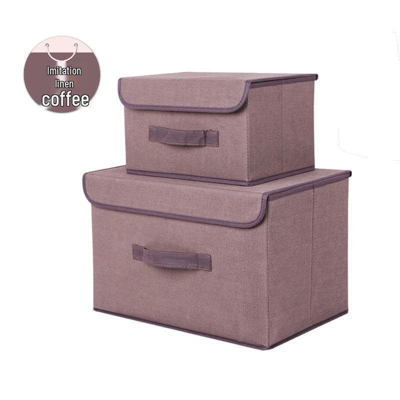 Foldable Dustproof Linen-Style Storage Box with Lid for Clothes and Sundries
