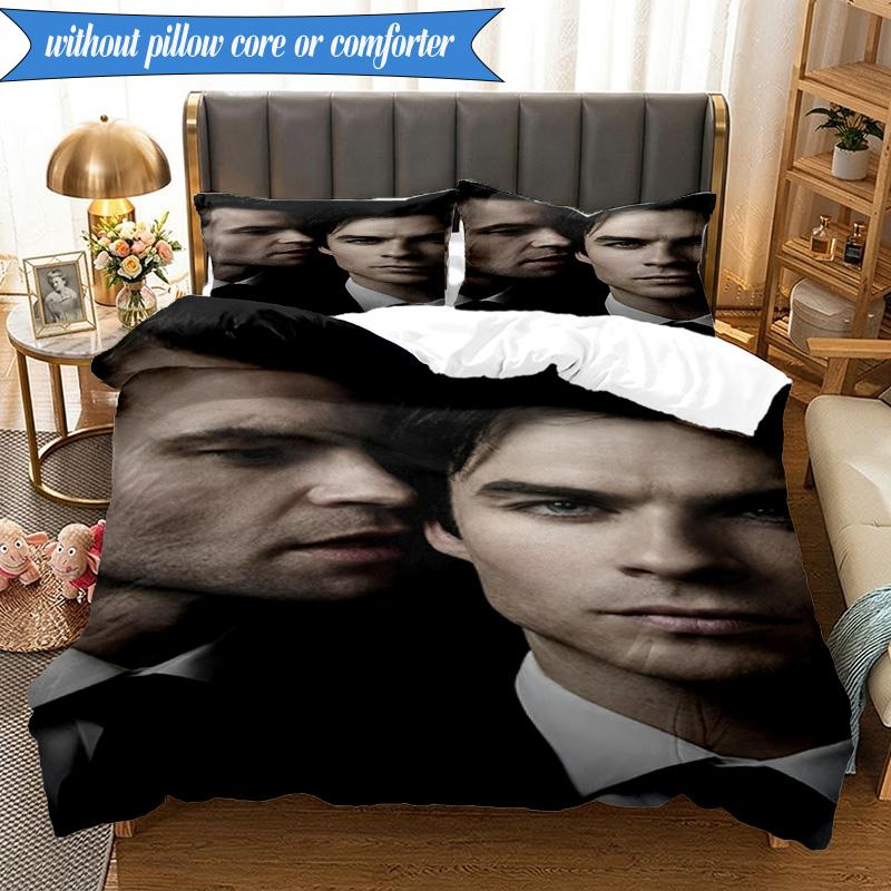 3PCS Damon Salvatore Romance Bedding Set,Including 1pc Duvet Cover And 2pcs Pillowcases Perfect for Bedroom, Dormitory, Fan Christmas Gift