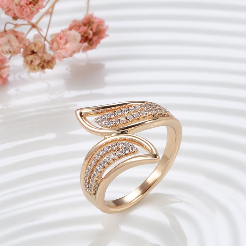 Bagues Croisées Personnalité Double Zircon Or 585 Couleur Fête de Mariage Bijoux de Luxe pour Femmes Accessoires Gothiques
