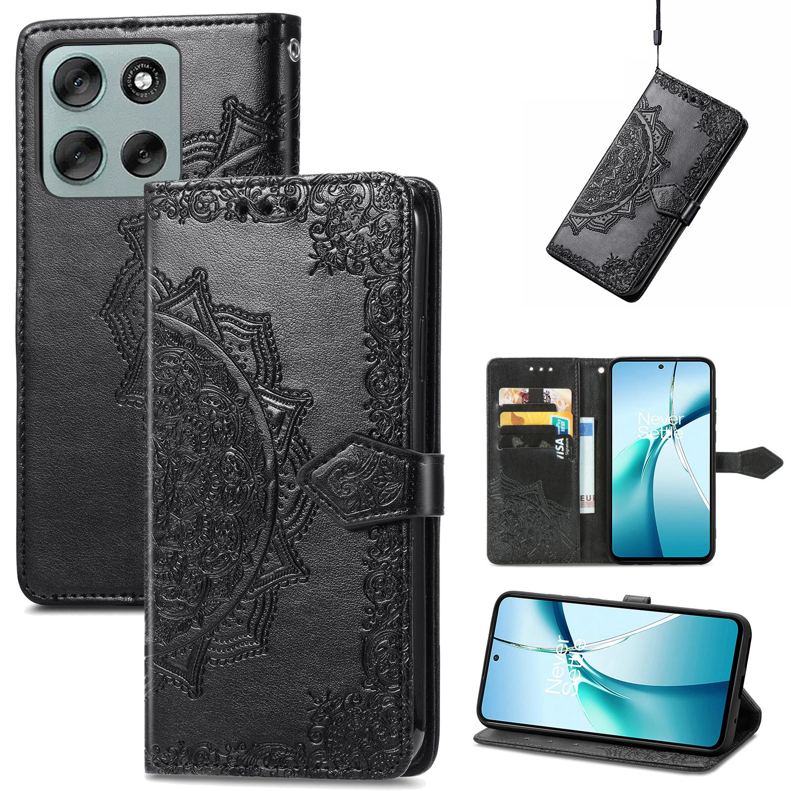 

For Motorola Moto G56 5G Wallet Case Mandala Flower Leather Phone Cover Stand Black