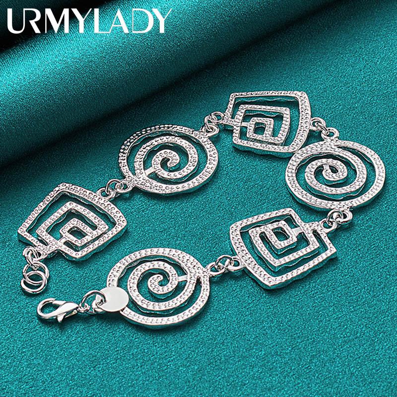 925 Sterling Silver Round/Square Swirl Bracelet For Women Wedding Party Fashion Jewelry