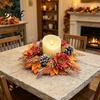 Thanksgiving Table Centerpieces Fall Maple Leaf Candle Ring Autumn Pillar Wreath Artificial Holder for Harvest Party Centerpiece Theme Supplies