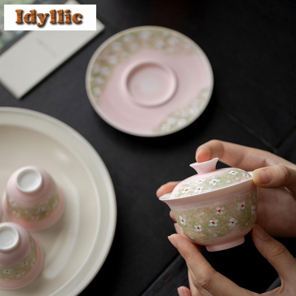 100ml Hand-painted Flower Gaiwan Handmade Tea Tureen Household Tea Bowl With Lid Kit Tea Making Cover Bowl For Tea Ornaments