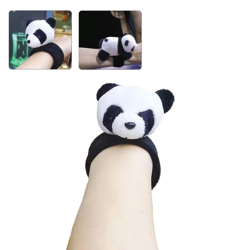 Cute Girls Panda Shape Slap Bracelet Headband Hair Rope Plush Hair Tie Elastic Hair Rope for Girls Cartoon Hair Styling