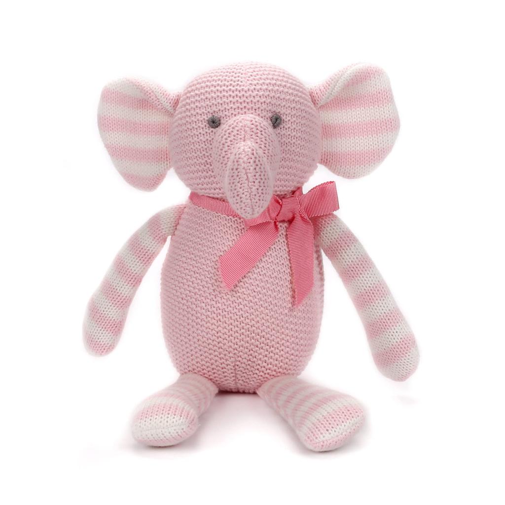 FLUFFYFUN Plyšová hračka sloníka pro miminka z organické bavlny 18 cm 100% Hračka, (Růžový slon)