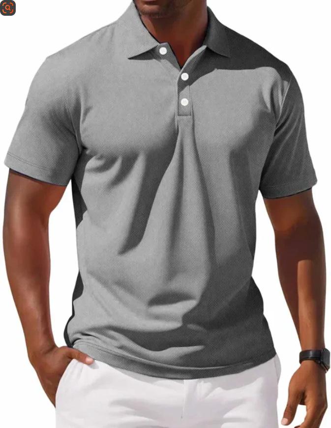 Men's Solid Color Button Short-Sleeve Polo Shirt