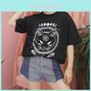 Women Girl Funny Short Sleeve Moon Cat Print Punk Gothic Casual Top Blouse