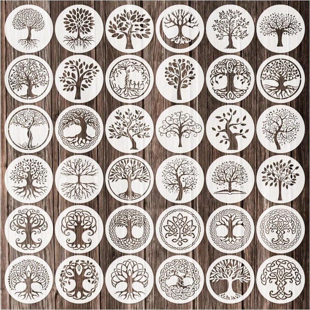 36 ks Opakovaně použitelných šablon pro malování stromů Kulatá šablona Strom života pro dřevo Zeď Plátno Podlaha Scrapbook Látka Domácí dekorace Umělecké potřeby