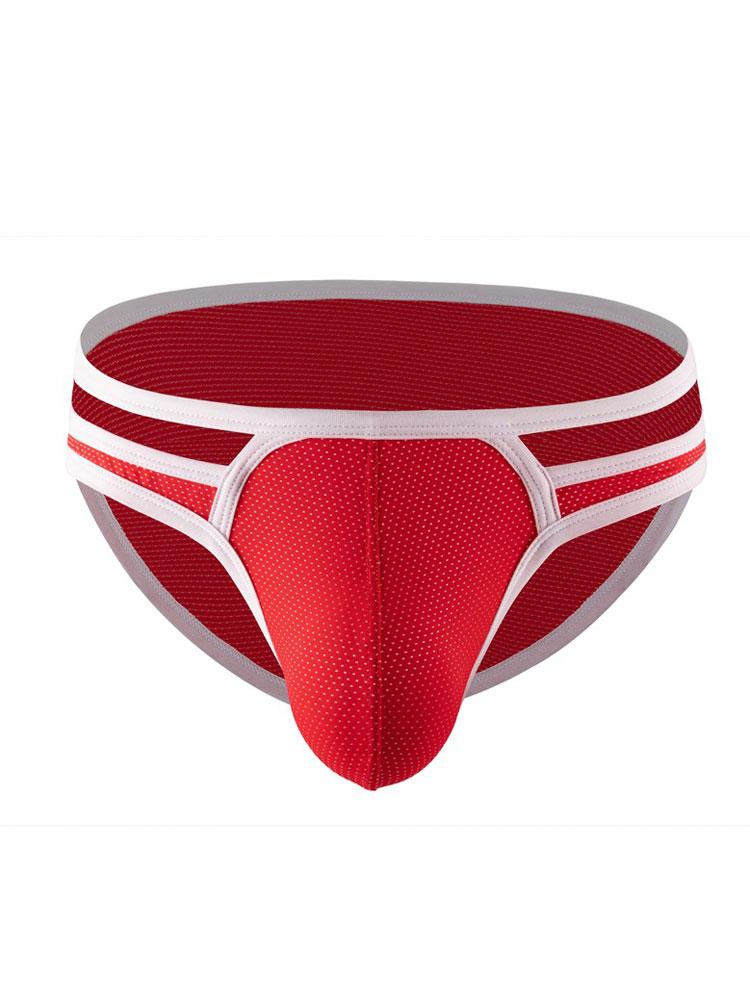 Men'S Low Waist Panties Patchwork Bikini Underwear Sexy Hollow Out Breathable Man Briefs U Bulge Pouch Sheath Underpants