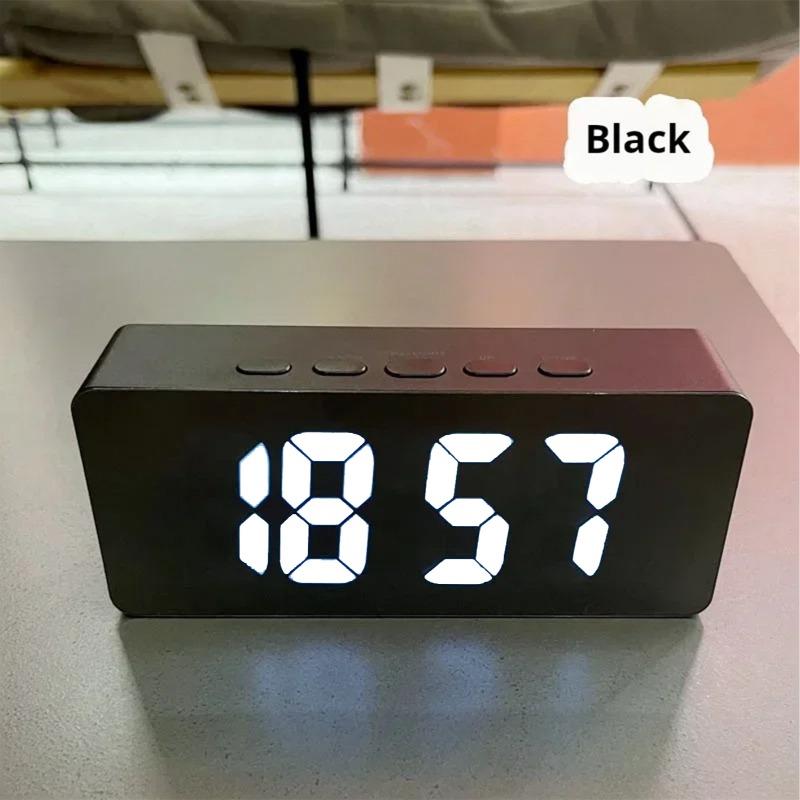 

Цифровые светодиодные часы с зеркальным будильником, электронные цифровые часы с двойным будильником, термометром, регулировкой яркости 12/24 ч, украшение стола чёрный