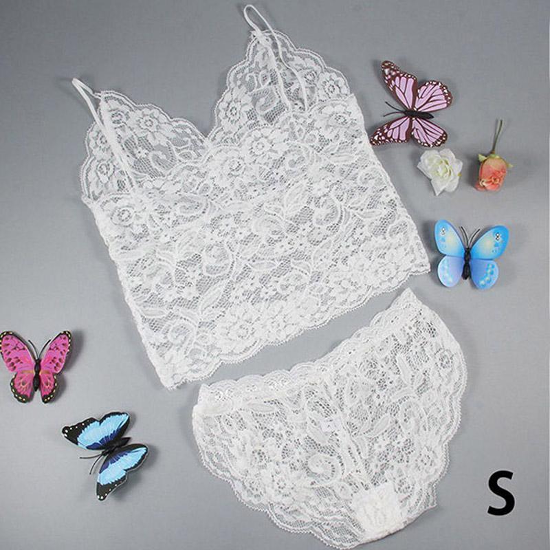 Women Sexy Lingerie Bralette Set Women Sexy Corset Hollow Lace See-through Underwear Cami Lingerie Bra Set Sex Clothes