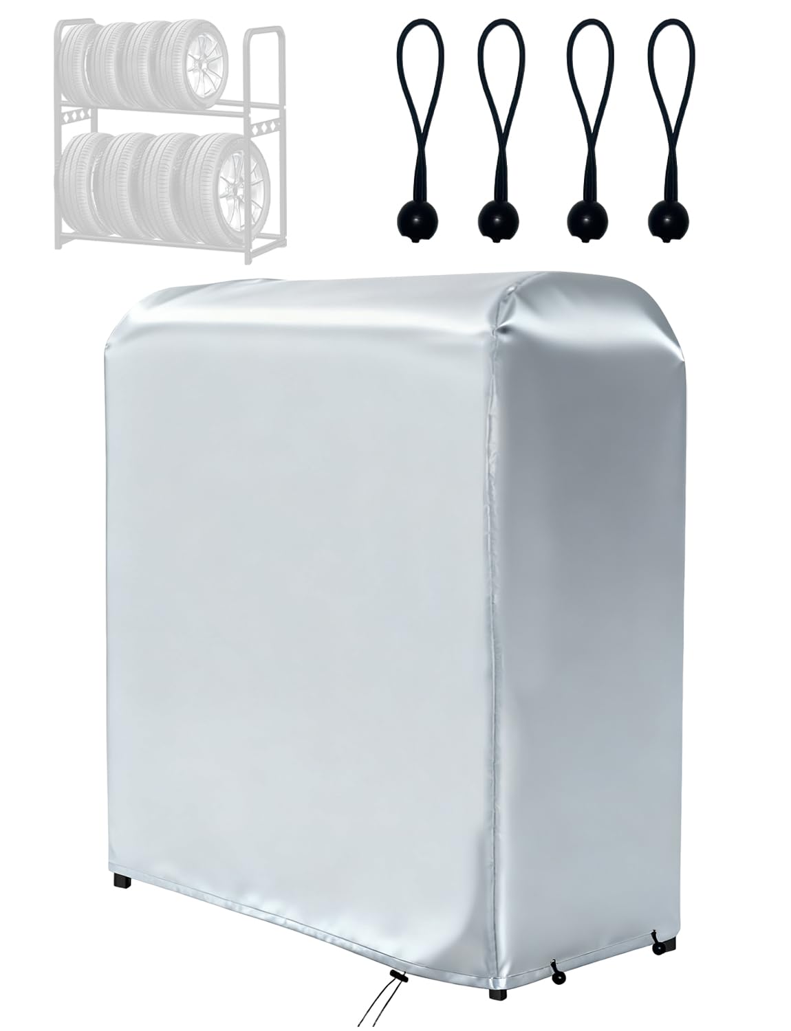 

Fe.Takeo Tire Rack Cover, Thick, Waterproof, Outdoor Use [L110cm x D75cm x H145cm], Includes 4 Ball Bands, Windproof, UV Protection, 210D Fabric, Rain
