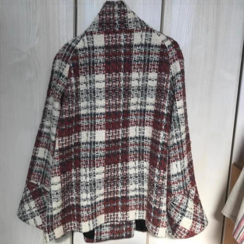 Plaid Double Breasted Women's Coat Elegant High Collar Pocket Puff Sleeve Female Jacket Fashion Lady Outwears