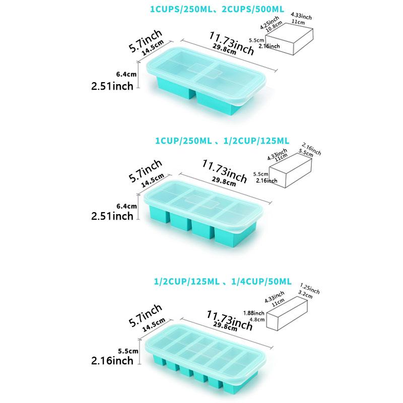 2 or 3-piece Silicone Freezer Tray Mold with Lid, Storage Box Food Box, Storage Containers for Soup, Broth, Meal Prep, Ice Cubes