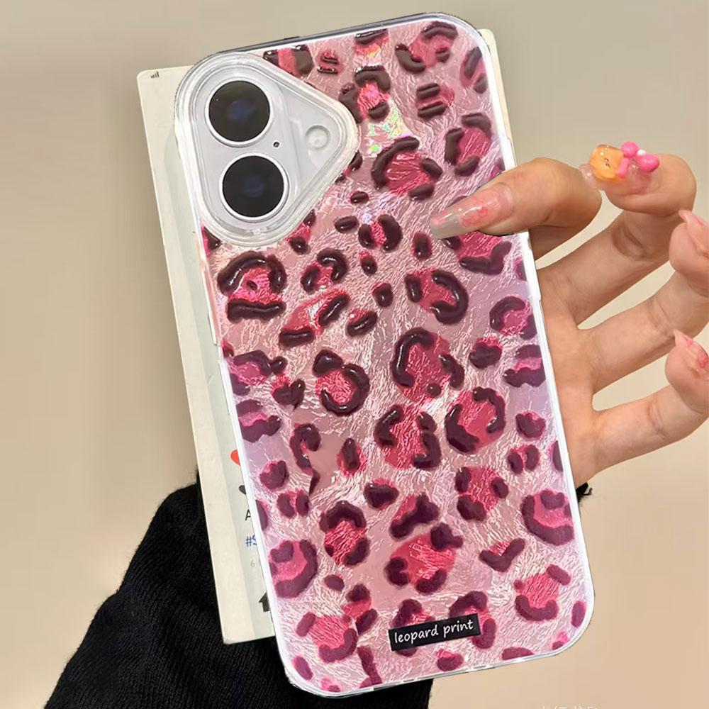 Korean Fashion Pink Leopard Print Phone Case for iphone 17 Air 16 15 14 13 11 12 Pro Max 7 8 Plus X XS XR SE 2022 2020 16e Cover