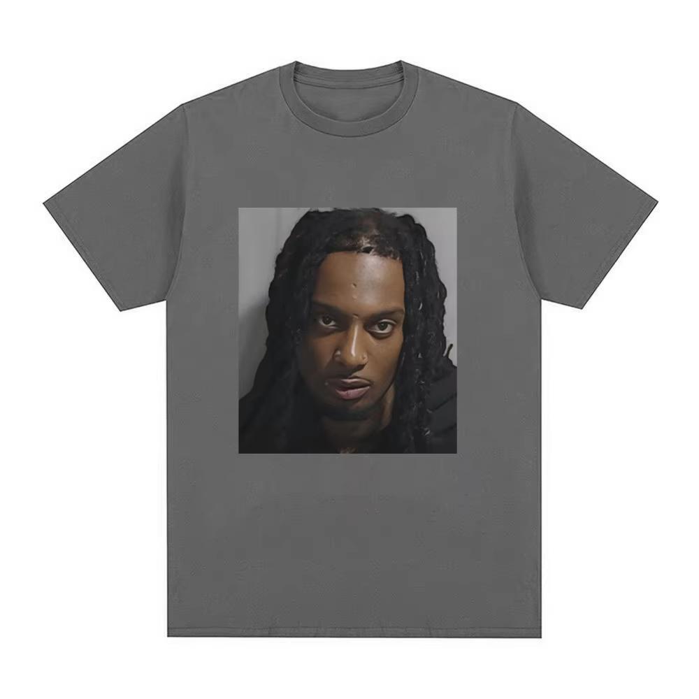Męska koszulka z grafiką Playboi Carti Mugshot Moda Vintage Hip Hop Koszulki Bawełniana Krótki Rękaw Luźna Koszulka