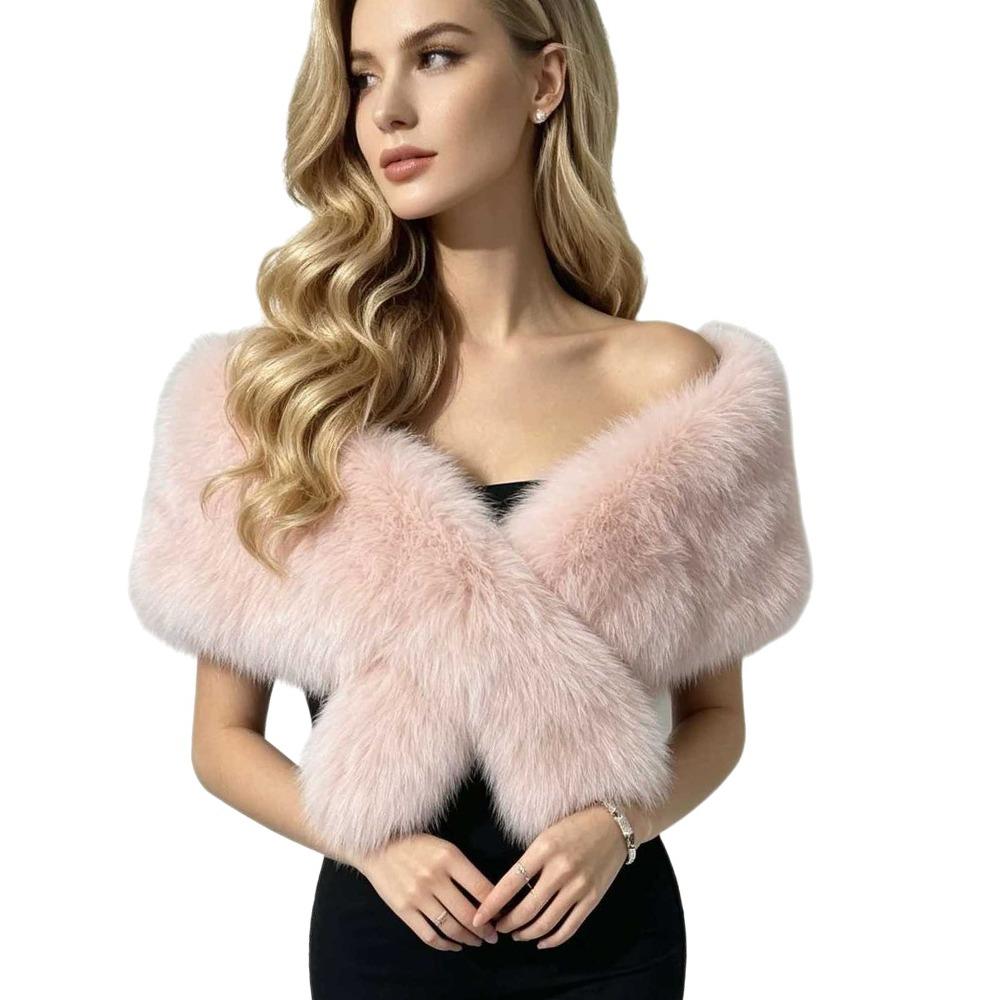 Multicolor Faux Fur Shawl Thick Bridal Stole Fashionable Winter Fur Wrap Evening Party
