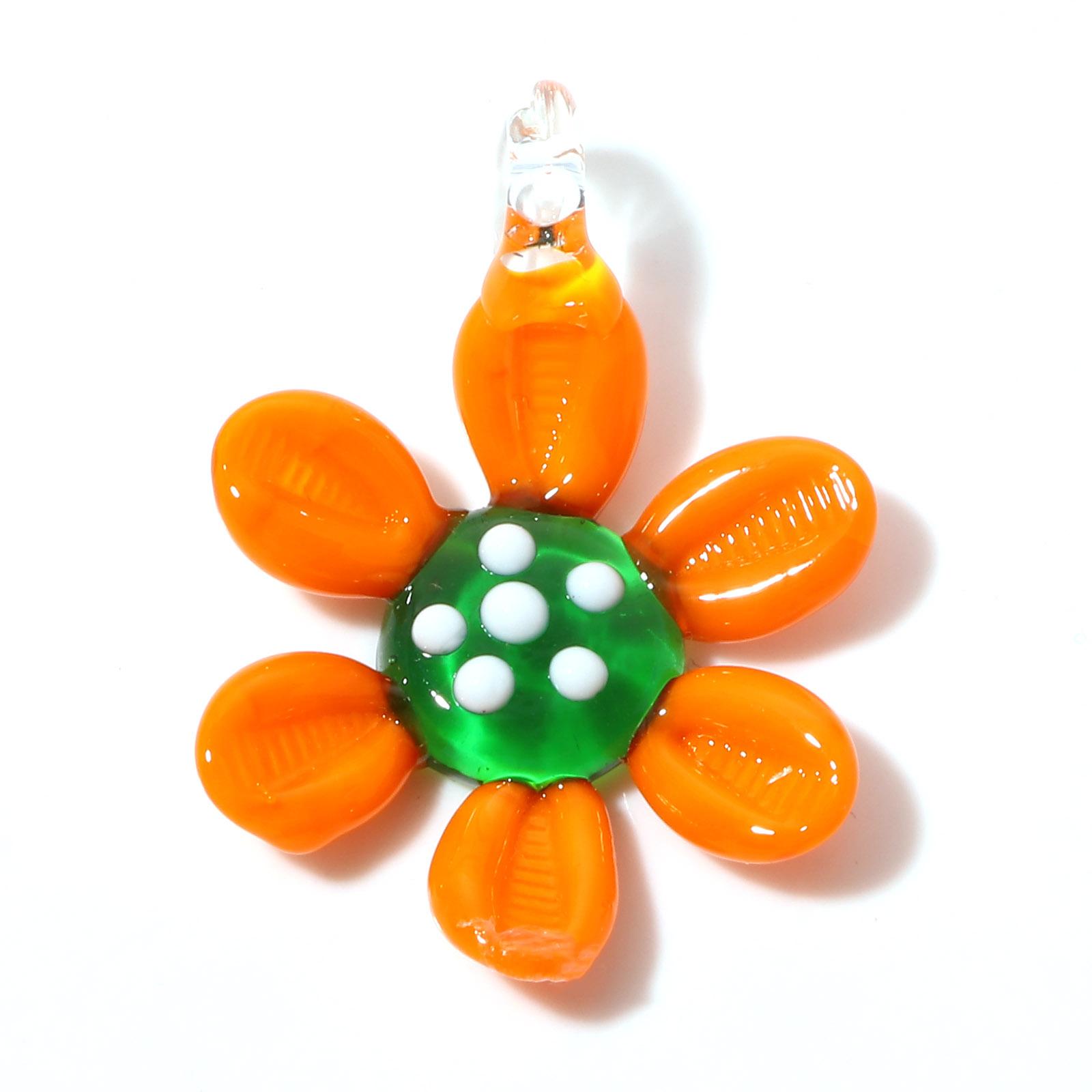 

2PCs Floral Lampwork Glass Pendants Flower Charms For DIY Making Necklace Earrings Bracelet Jewelry Accessories помаранчевий