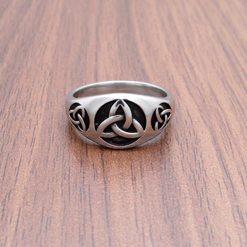 Vintage Celticský symbol Triquetra Nerezová ocel Pánské prsteny Prsten s uzlem Trinity Amulet Severské Biker Šperky Dárky