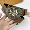 Vintage Carved Buckle Pu Wide Belts Boho Brown Embossed Waistband Western Jeans Pants Belt