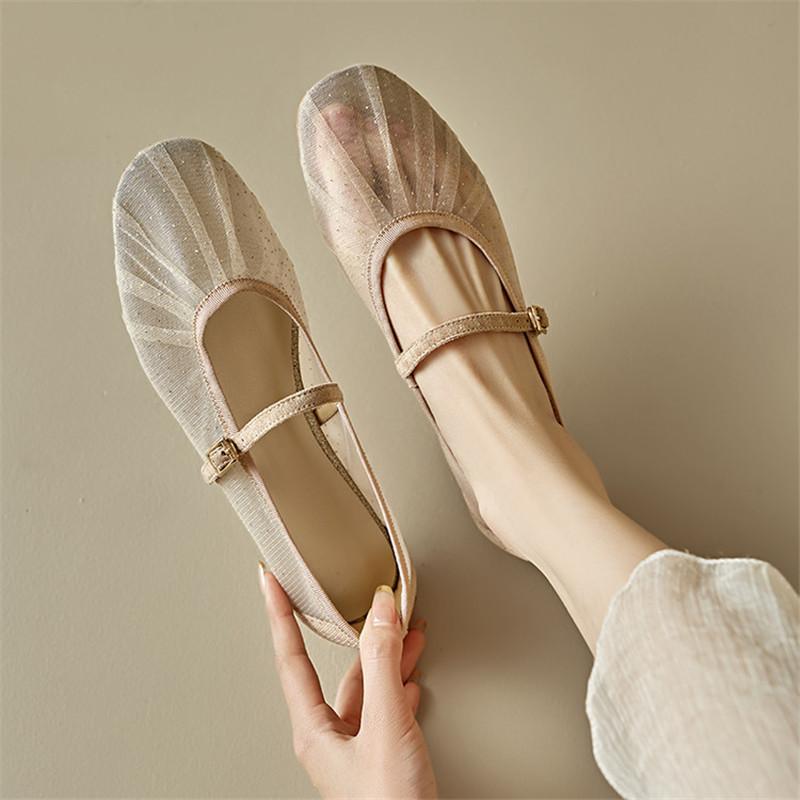 Fashion New Summer Women Pumps Shoes for Women Fashion Mesh Sandals Round Toe Mary Jane Shoes Women Breathable Flat Shoes Low Heels