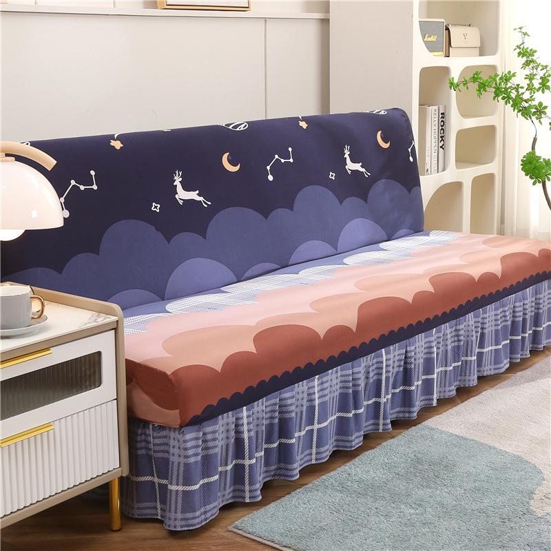 Printed Stretch Sofa Bed Cover Armless Folding Sofa Covers with Skirt Elastic Couch Slipcover for Living Room Funiture Protector