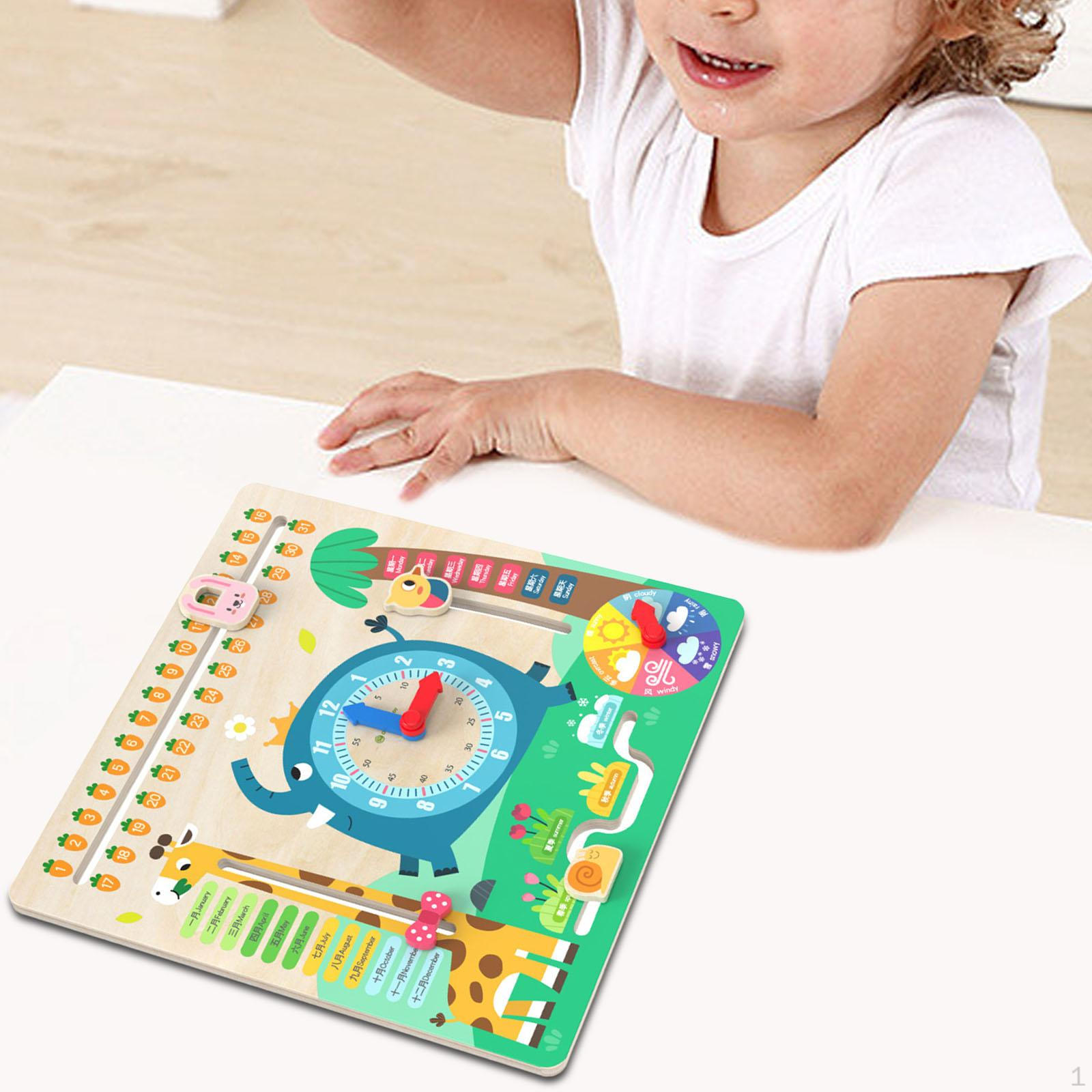 Kids Calendar Teaching Clock Aid, Funny Puzzle Montessori Time Learning Toy for