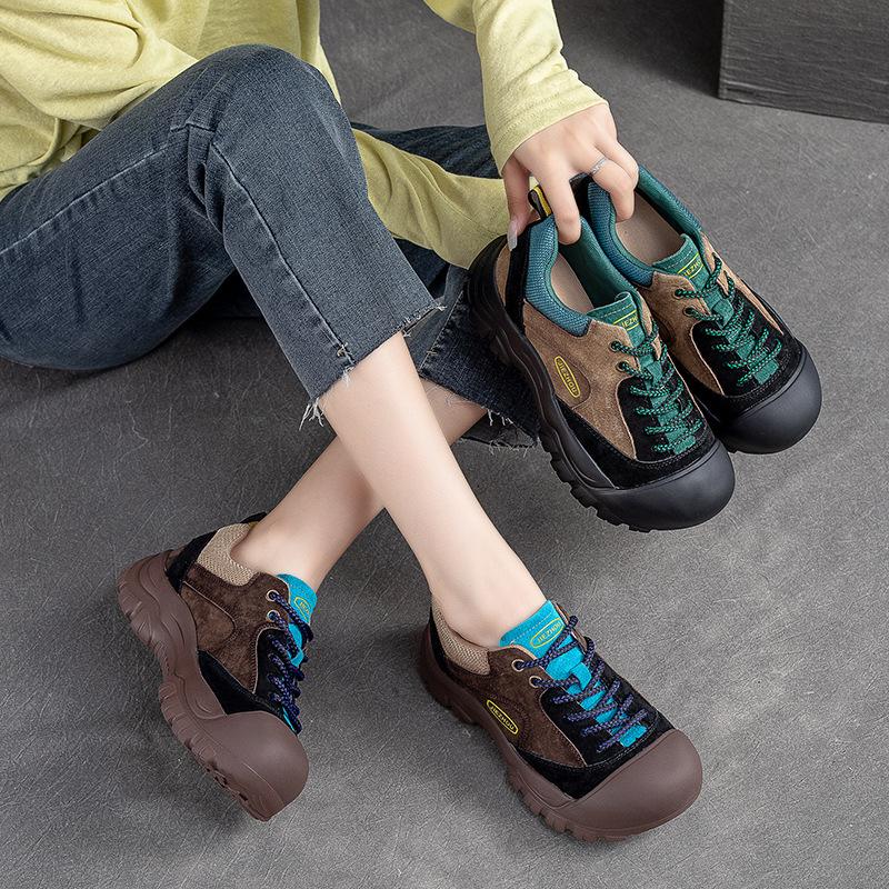 4CM Cow Suede Genuine Leather High Brand Spring Vulcanize Retro Flats Loafers Autumn Big Toe Ergonomic Ethnic Women Shoes