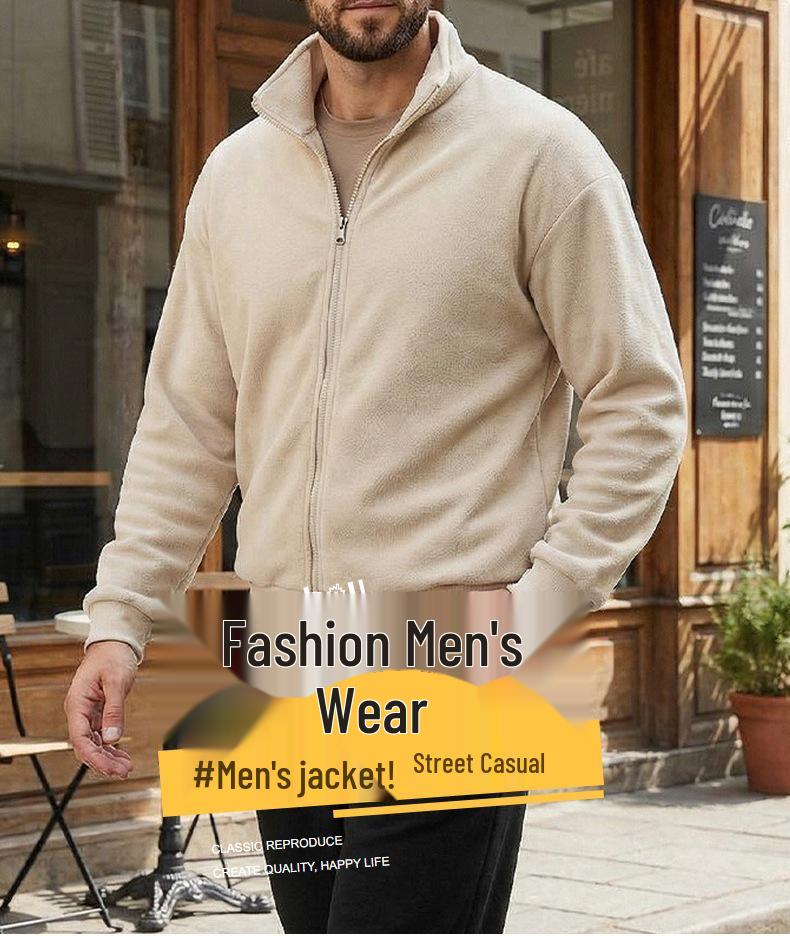 Men's Solid Color Stand Collar Zipper Hoodie Jacket - Outdoor Casual Streetwear