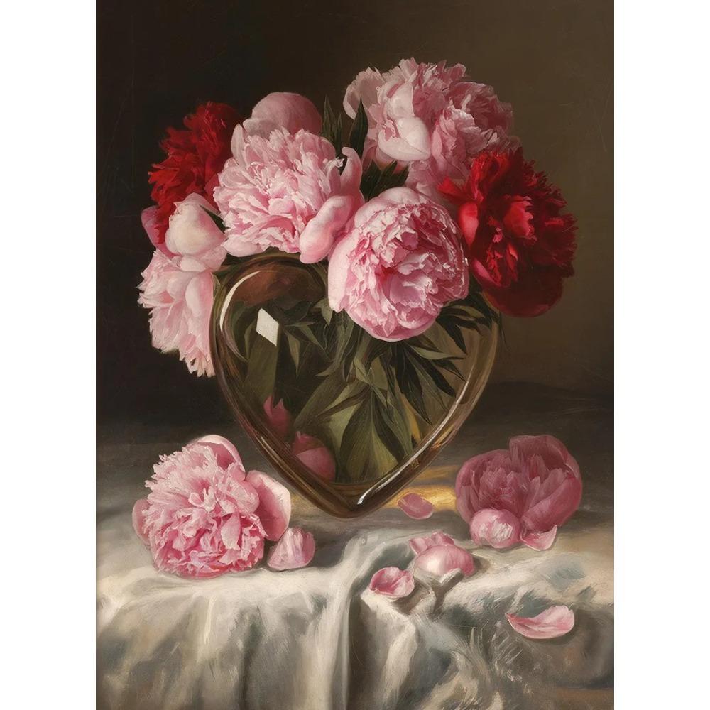 Peony Tulip Pink Roses Valentines Day Romantic Floral Vase Poster Print Wall Art Pictures Canvas Painting Room Home Decor Gift