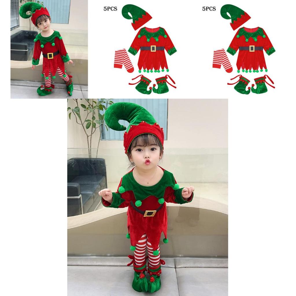Velvet Boys Girls Christmas Elf Outfit Xmas Party Cosplay Set