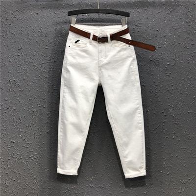 Cropped Trousers Solid Color Plus Size Jeans Women High Waist Loose Casual Harem Pants