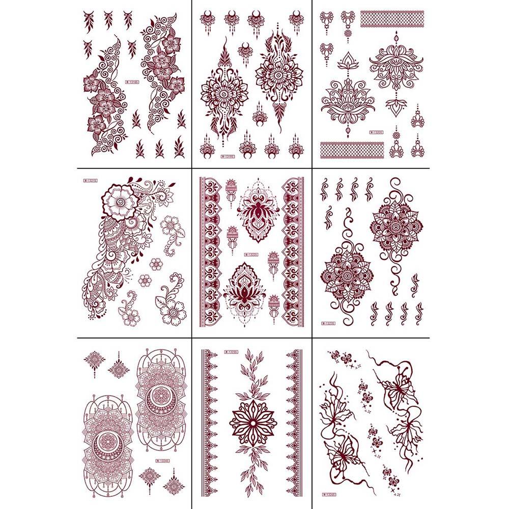 Red Mehndi Stickers Henna Tattoo Stickers Fake Tattoo for Women Red Henna Tattoo Decals  Girls