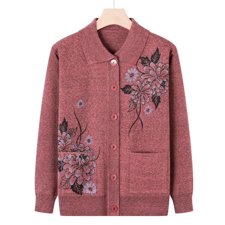 Middle-aged and Elderly Spring and Autumn Clothes Cardigan Sweater Female Mother Sweater Jacket Elderly Clothes Grandma Autumn Clothes Loose Top