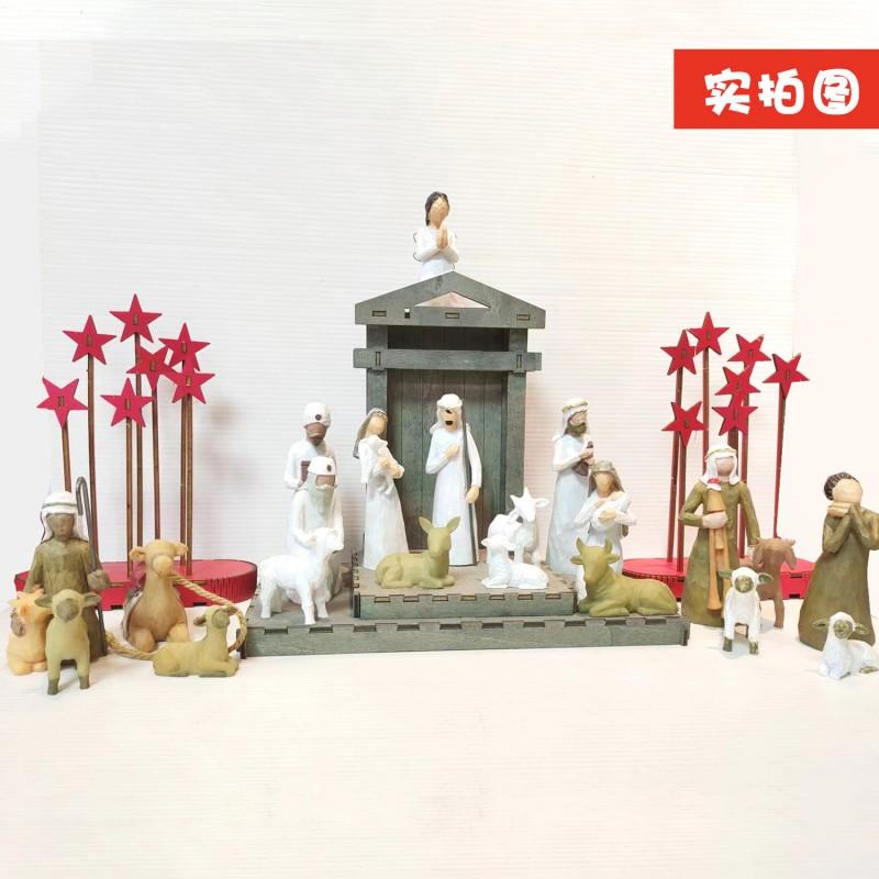 Resin Nativity Scene Set Christmas Tabletop Decoration 20-Piece Figurine Collection With Manger Stable