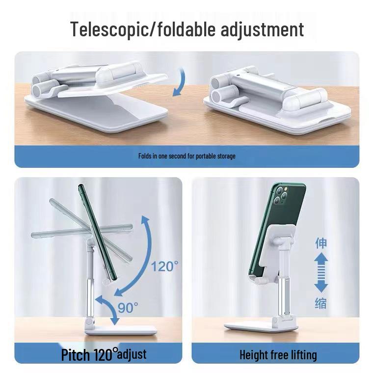 Foldable, Height-Adjustable, Universal Desktop Phone & Tablet Stand for Bedside or Office