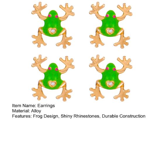 Yousheng 1/2 Paar Froschförmige Ohrringe Funkelnde Strasssteine Eingelegt Cartoon Emaille Legierung Ohrclips Schmuckzubehör