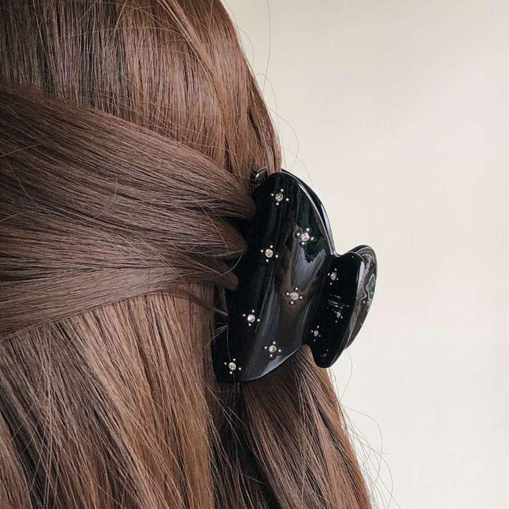 Retro Acetic Acid Rhinestone Semicircle Hair Clip Headwear Korean Style Shark Clip Girls Hair Claw