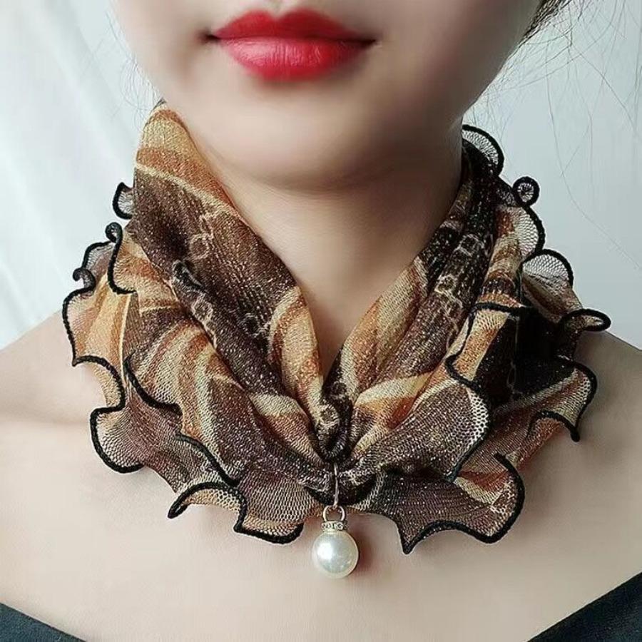 18 Estilos Bufanda de Seda Dorada para Dama con Encaje de Orejas de Madera Perlada Bufanda Variedad Bufanda Cuadrada de Moda Bufanda de Seda Multifuncional