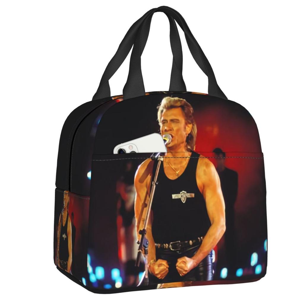 Sac à déjeuner isotherme personnalisé Johnny Hallyday Chanteur de Rock Français pour Pique-nique en Plein Air Réutilisable Glacière Thermique Boîte Bento Femmes Enfants