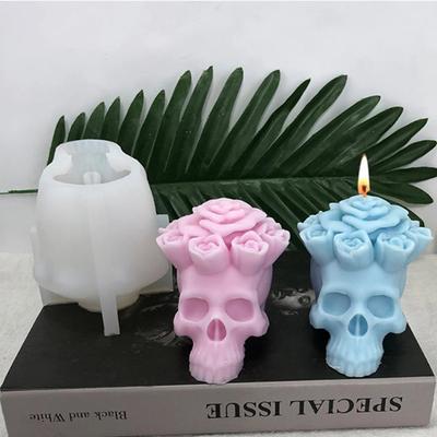 Moule Silicone Bougie Crâne Fleur DIY Artisanat Crâne Serpent 3D Outil de Fabrication Cadeau Halloween Plâtre Résine Savon Béton