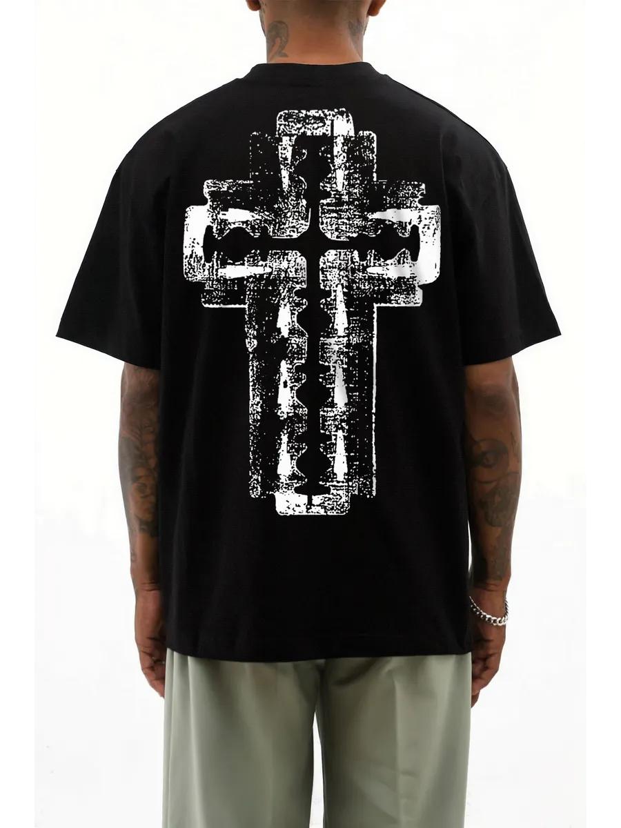 

Black oversized T-shirt with cross print XL