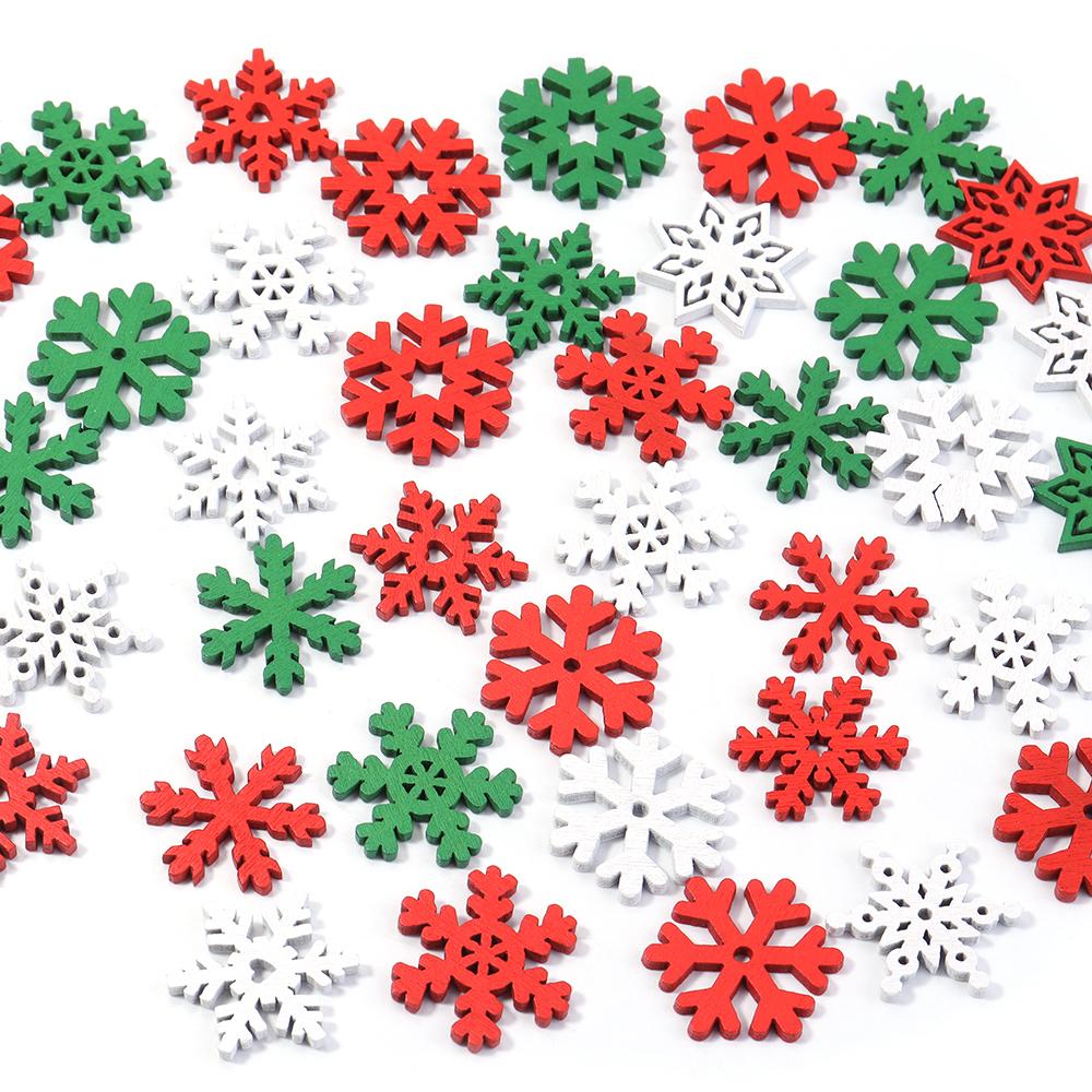 40-50pcs Wooden Slice Christmas Snowflake Scrapbooking For Christmas Party Embellishment Ornament DIY Handmade Gifts Decoration
