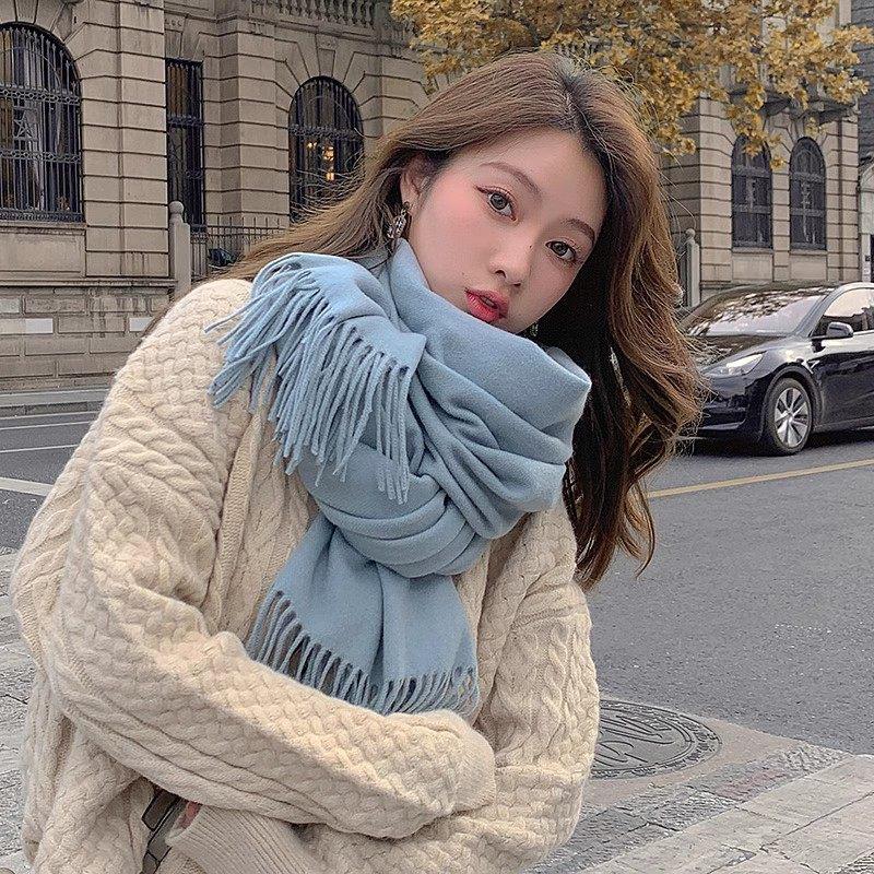 Autumn And Winter New Imitation Cashmere Scarf Solid Color Thickened Warm Fashion Versatile Tassel Shawl High-End